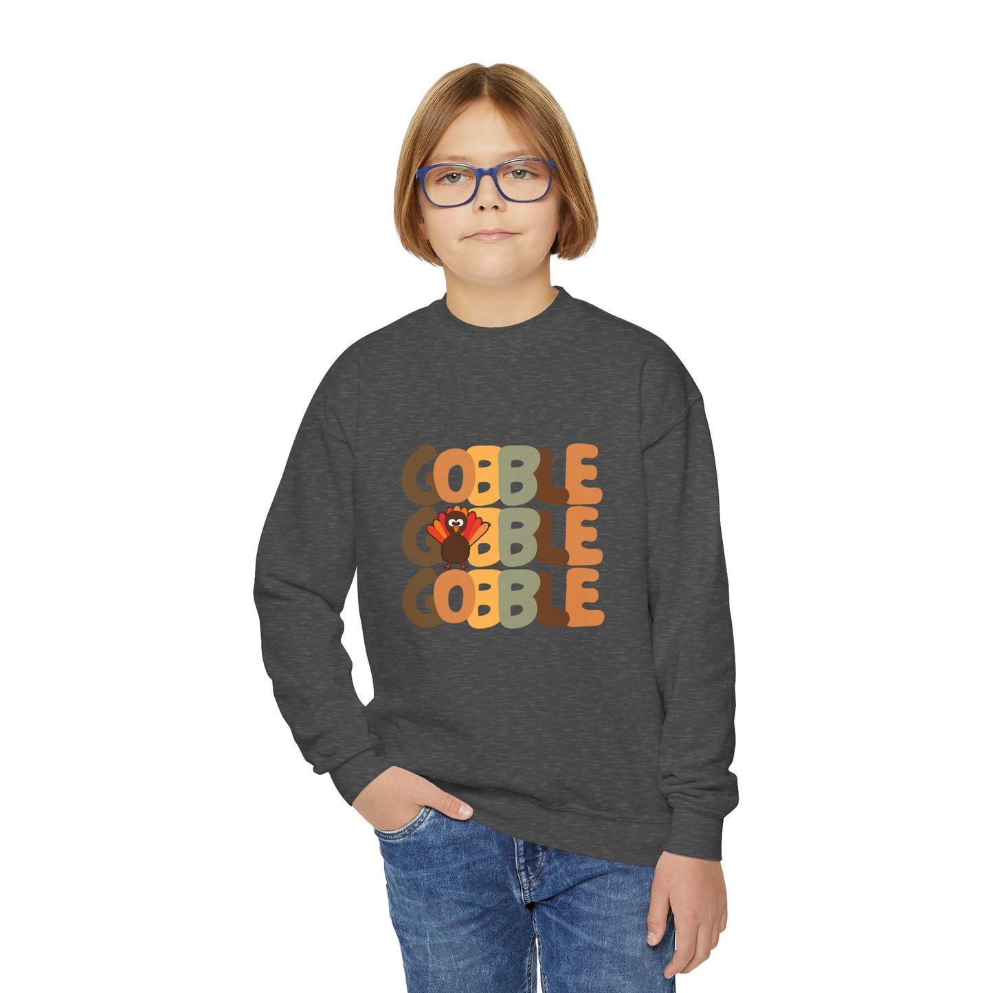 Thanksgiving Gobble Turkey Youth Crewneck Sweatshirt