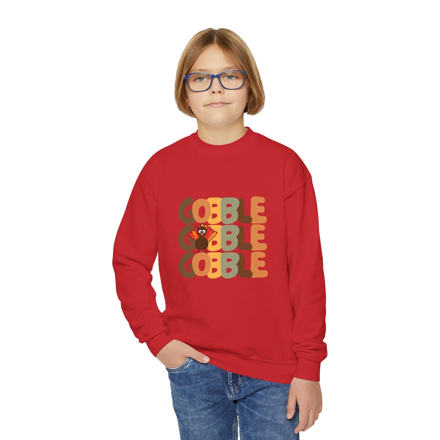 Thanksgiving Gobble Turkey Youth Crewneck Sweatshirt