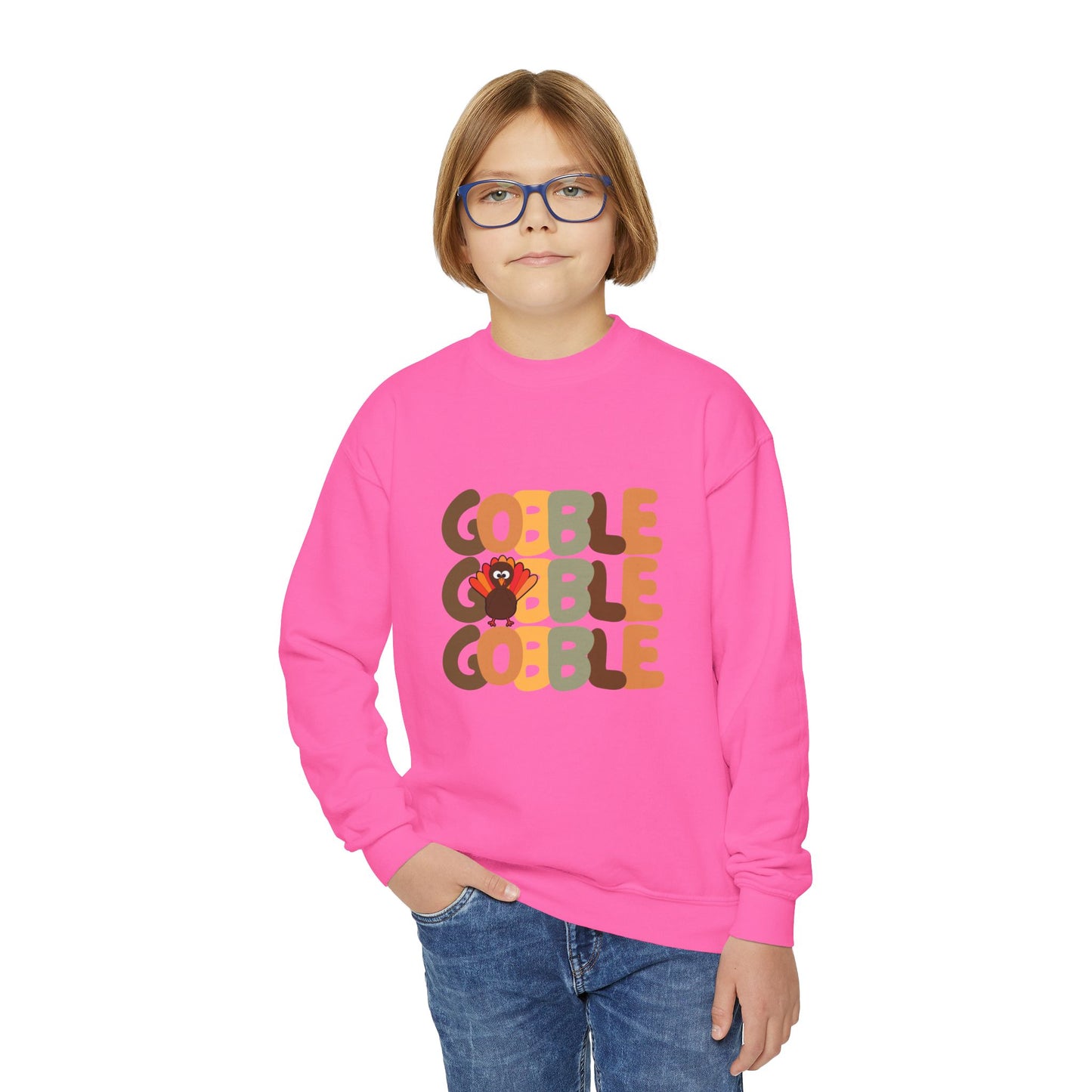 Thanksgiving Gobble Turkey Youth Crewneck Sweatshirt