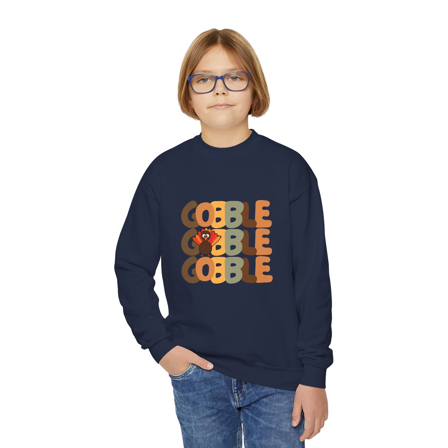 Thanksgiving Gobble Turkey Youth Crewneck Sweatshirt