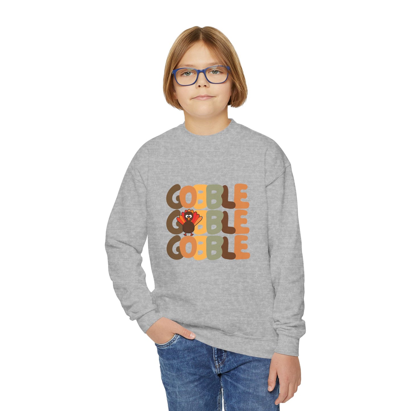 Thanksgiving Gobble Turkey Youth Crewneck Sweatshirt