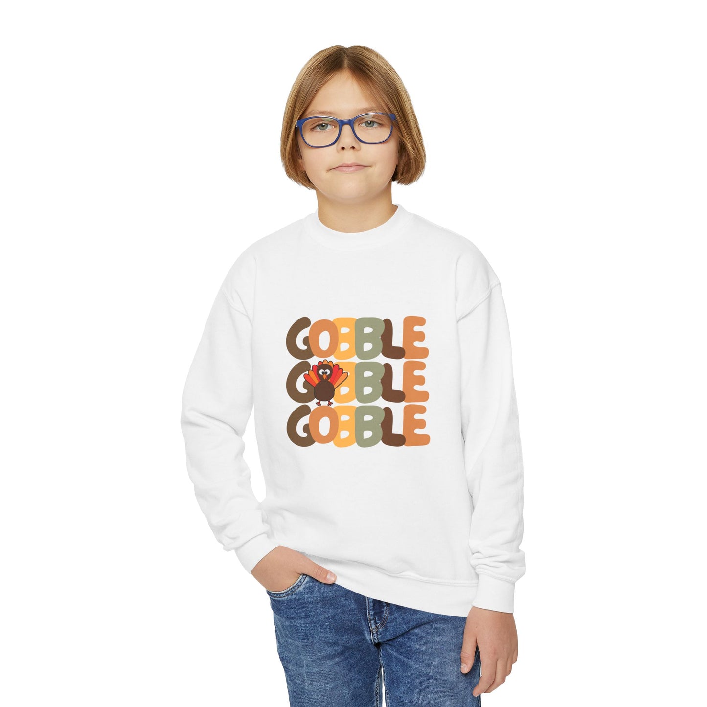 Thanksgiving Gobble Turkey Youth Crewneck Sweatshirt