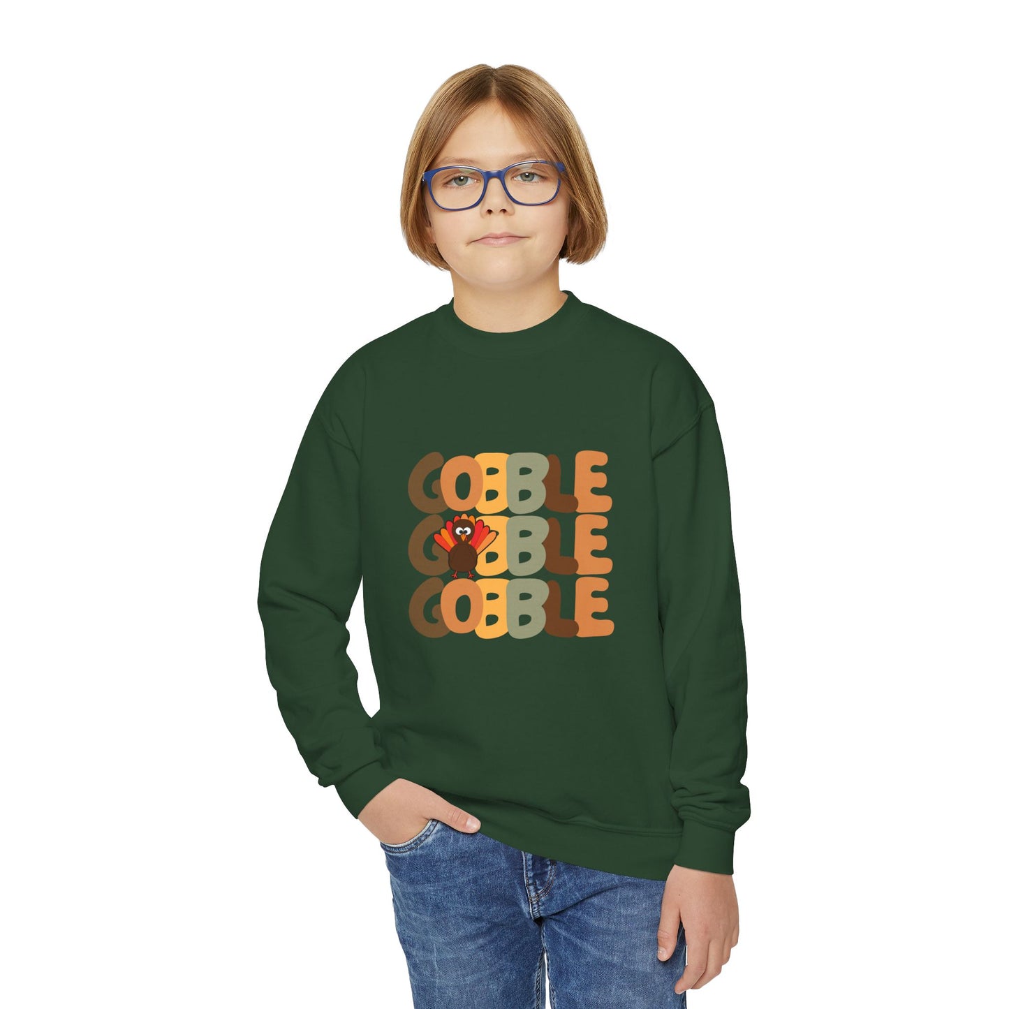 Thanksgiving Gobble Turkey Youth Crewneck Sweatshirt