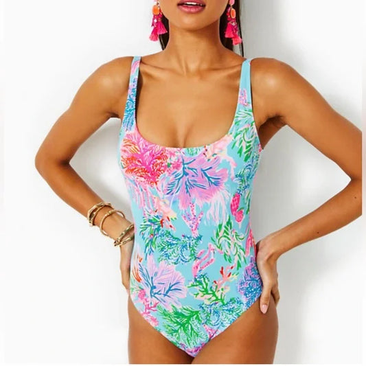 Lilly Pulitzer Brin Scoop Neck One Piece Swimsuit in Celestial Blue Cay To My Heart