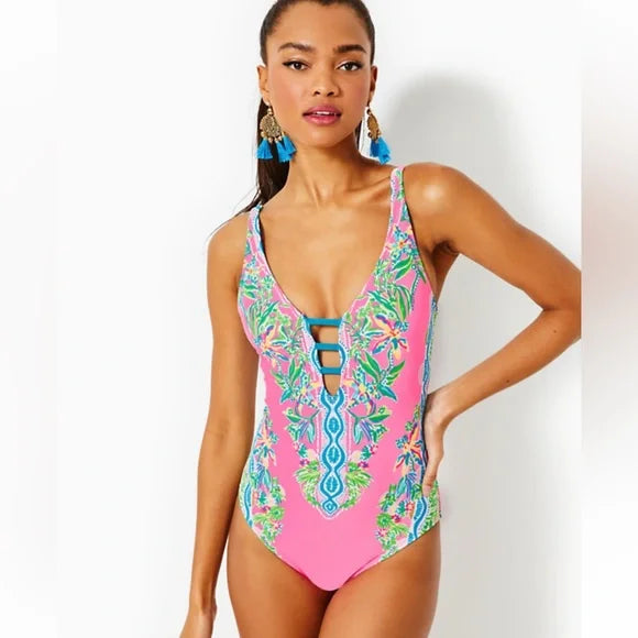 Lilly Pulitzer Jaspen One Piece Swimsuit in Havana pink orchid soirée engineered