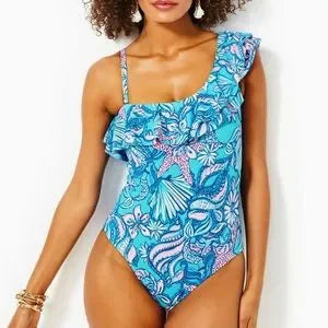 Lilly Pulitzer Caelum Ruffle One-Piece Swimsuit in Amalfi Blue Sound The Sirens